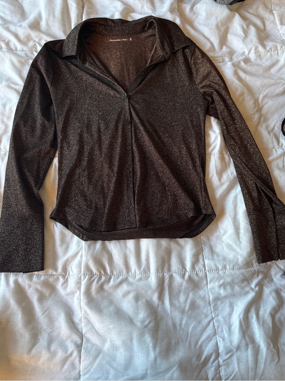 Abercrombie & Fitch Shimmery Brown Button-Front Collared Top